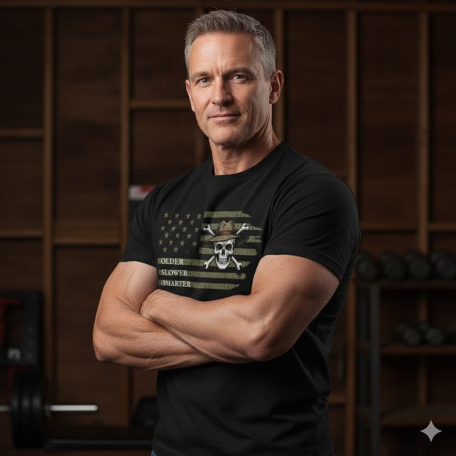 Older Slower Smarter Skull US Flag T-Shirt (Créateur téléchargé)