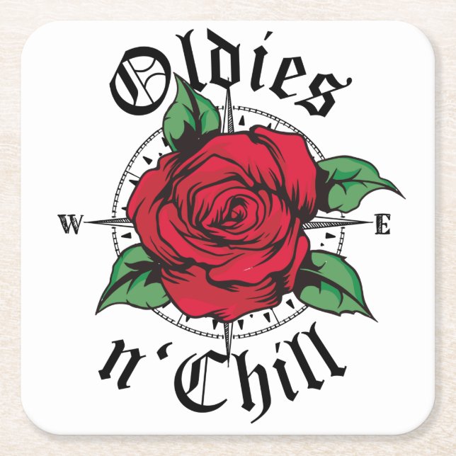 Oldies and Chill Compass Oldies Rote Rose Rechteckiger Pappuntersetzer (Vorderseite)
