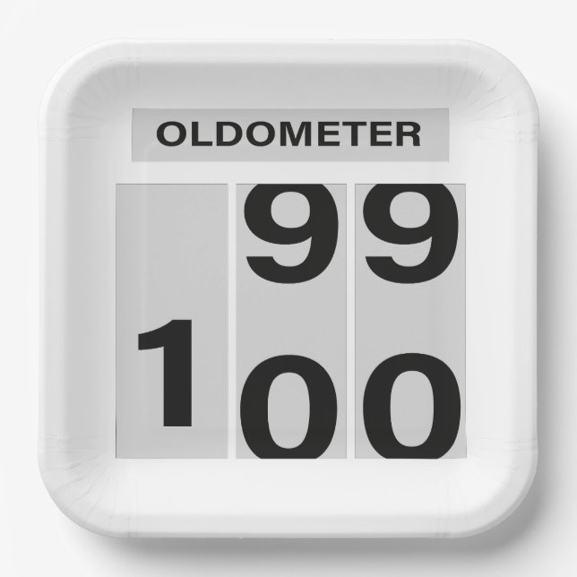 OLDOMETER 100. Geburtstag 99 bis 100 Pappteller (Vorderseite)