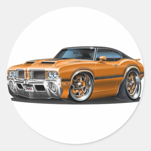 Olds Cutlass 442 Orange Car Runder Aufkleber (Vorderseite)