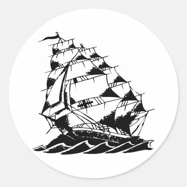 Olds Skool Tattoo Segelschiff Marine Runder Aufkleber (Vorderseite)