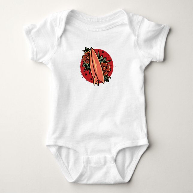 Oldschool Surfing Baby Strampler (Vorderseite)