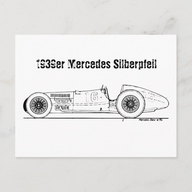 Oldtimer 1939er Deutschland Mercedes Sielberpfeil Postkarte (Vorderseite)