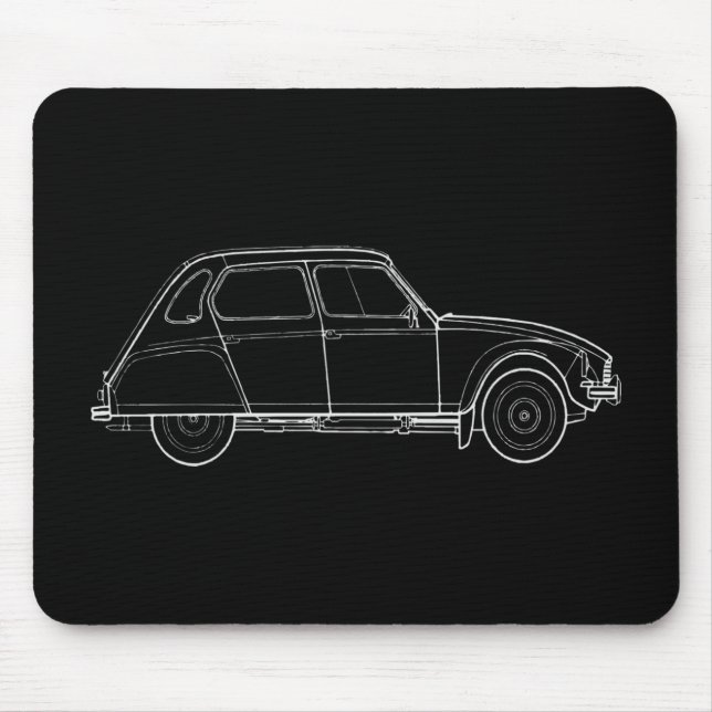 Oldtimer 2cv Dyane 6 Retro-Illustration Mousepad (Vorne)