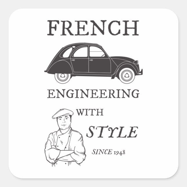 Oldtimer 2cv French engineering Retro Quadratischer Aufkleber (Vorderseite)