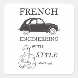 Oldtimer 2cv French engineering Retro Quadratischer Aufkleber