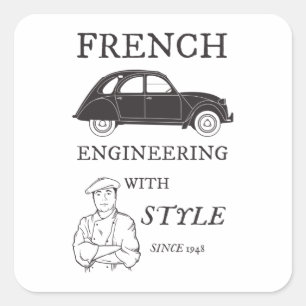 Oldtimer 2cv French engineering Retro Quadratischer Aufkleber