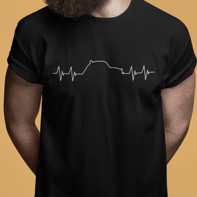Oldtimer 2cv Pulse Frequenz T-Shirt (2CV T-Shirt in Black with a White Pulse Illustration)
