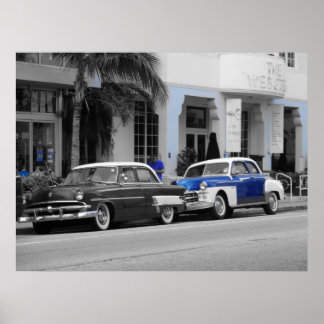 Oldtimer am Ocean Drive Miami Beach Poster