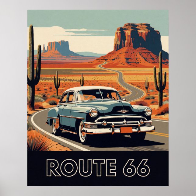 🌵 Oldtimer auf Route 66 Poster (Vorne)