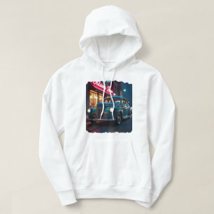 Oldtimer aus den 1940er Jahren unter Neonlichtern Hoodie