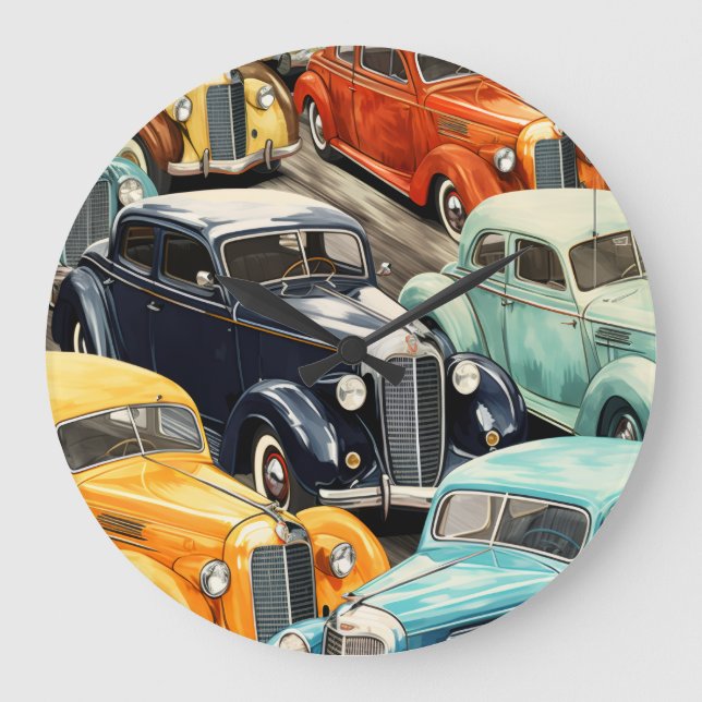 Oldtimer-Automuster Große Wanduhr (Vorderseite)