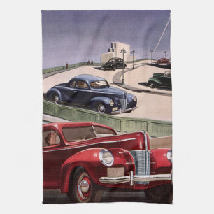 Oldtimer-Autos, klassische Limousinen auf einer Au Küchentuch
