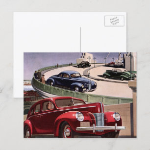 Oldtimer-Autos, klassische Limousinen auf einer Au Postkarte
