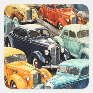 Oldtimer-Autos Muster Quadratischer Aufkleber