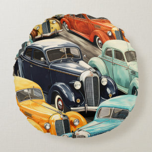 Oldtimer-Autos Muster Rundes Kissen