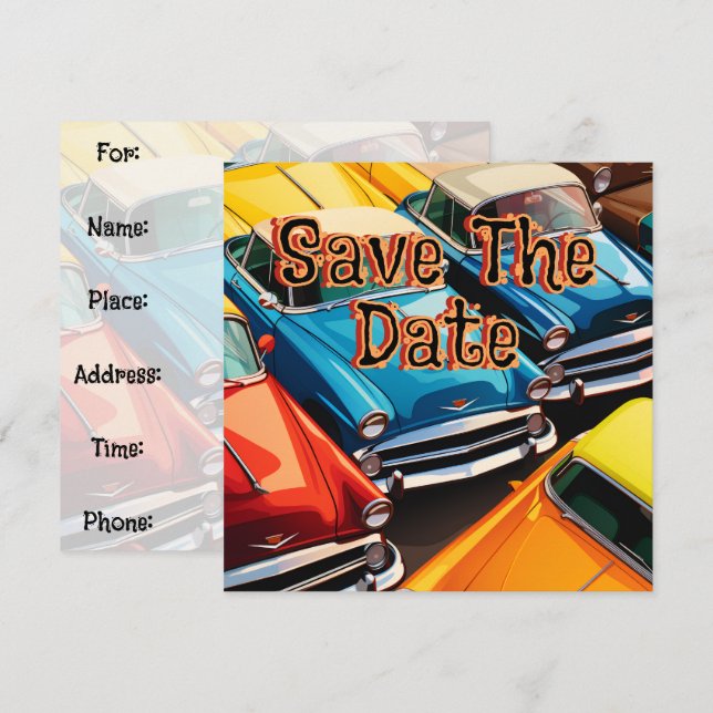 Oldtimer-Autos Muster Save The Date (Vorne/Hinten)