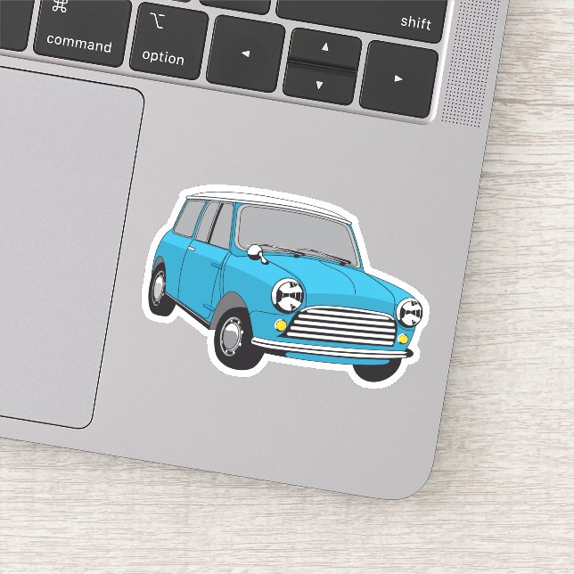 Oldtimer Blauer British Mini Cooper Aufkleber (Detail)