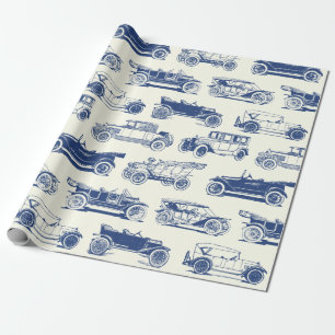 Oldtimer Blaues Vintage-Automodell Geschenkpapier
