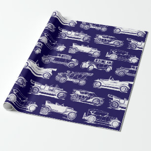 Oldtimer Blaues weißes Vintage-Muster Geschenkpapier