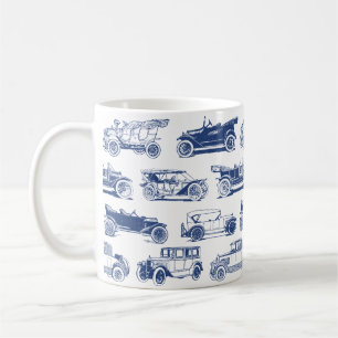Oldtimer Blaues weißes Vintage-Muster Kaffeetasse