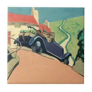 Oldtimer-Cabrio-Autorundreise auf dem Land Fliese