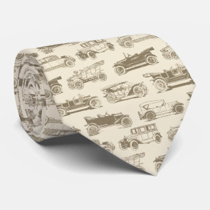 Oldtimer Creme Beige Vintage Car Muster Krawatte