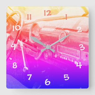 Oldtimer Innenraum Quadratische Wanduhr