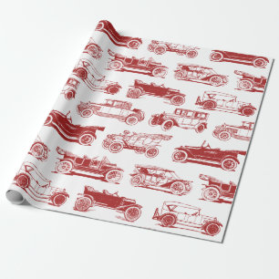 Oldtimer Red White Vintage Car Muster Geschenkpapier
