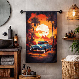 Oldtimer-Sonnenuntergang - Geschenk für Autofans Badhandtuch Set