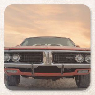 Oldtimer-Sonnenuntergangsansicht Rechteckiger Pappuntersetzer