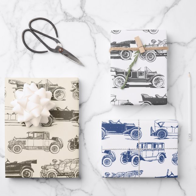 Oldtimer-Vintage-Automodell Geschenkpapier Set (Vorderseite)