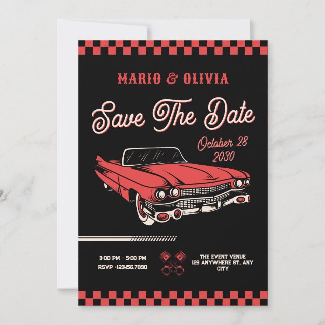Oldtimerhochzeit Save The Date (Vorderseite)