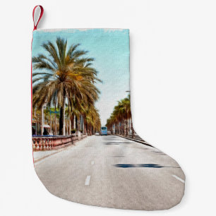 Ölfarbe. Nachahmung. Illustration. Große Straße Kleiner Weihnachtsstrumpf