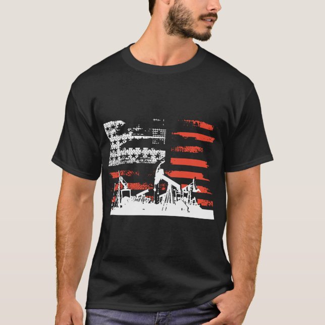 Ölfeld-patriotische Flagge mit Öl-pumpendem Anlage T-Shirt (Vorderseite)
