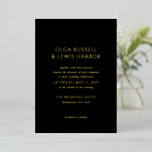 Olga Black und Gold Moderne Hochzeit Folieneinladung<br><div class="desc">Moderne Hochzeitseinladungen mit einem sauberen und einfachen Design mit kühnen Schriftart.</div>