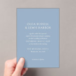 Olga Dusty Blue Modern Wedding Acryleinladungen<br><div class="desc">Moderne Hochzeitseinladungen mit einem sauberen und einfachen Design mit kühnen Schriftart.</div>