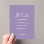 Olga Lila Moderne Hochzeit Acryleinladungen<br><div class="desc">Moderne Hochzeitseinladungen mit einem sauberen und einfachen Design mit kühnen Schriftart.</div>
