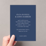 Olga Navy und Cream Modern Wedding Acryleinladungen<br><div class="desc">Moderne Hochzeitseinladungen mit einem sauberen und einfachen Design mit kühnen Schriftart.</div>
