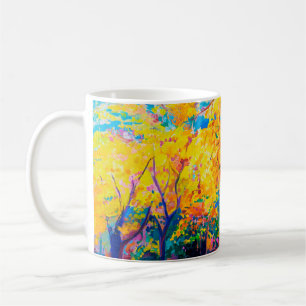 Ölgemälde auf Leinwand. Gelbe Bäume. Moderne Kunst Kaffeetasse