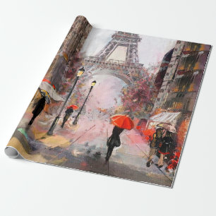 Ölgemälde auf Leinwand, Straßenansicht von Paris. Geschenkpapier
