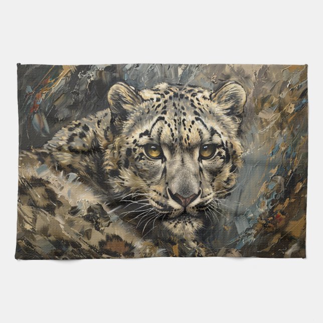 Ölgemälde aus Snow Leopard Geschirrtuch (Horizontal)