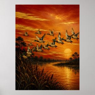 Ölgemälde 'Bei Sonnenuntergang nach Hause kommen' Poster