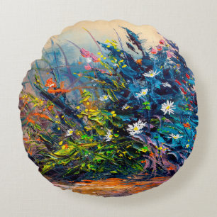 Ölgemälde, Blume, Maisblumen, Blüten auf den Felde Rundes Kissen