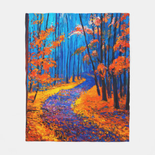 Ölgemälde, das einen schönen Herbstwald auf L zeig Fleecedecke