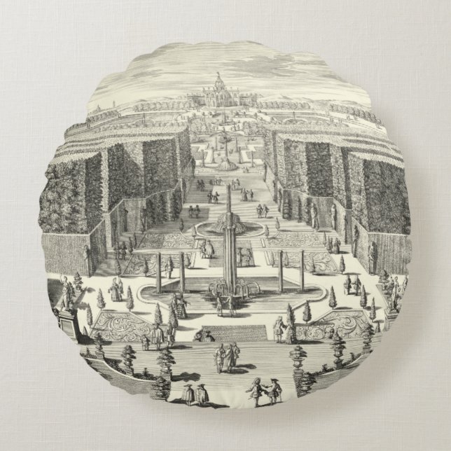 Ölgemälde der Brunnen am Garten von Versailles Rundes Kissen (Vorderseite)