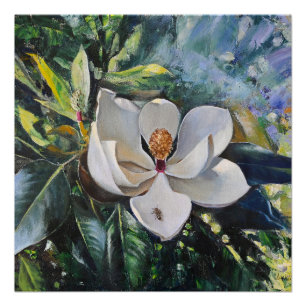 Ölgemälde der Magnolienblüte der Harmonie der Natu Poster