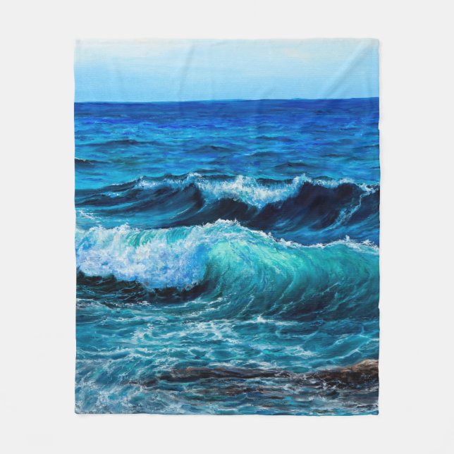 Ölgemälde, die Wellen im Ozean oder im Meer auf de Fleecedecke (Vorderseite)