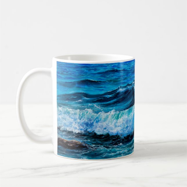 Ölgemälde, die Wellen im Ozean oder im Meer auf de Kaffeetasse (Links)