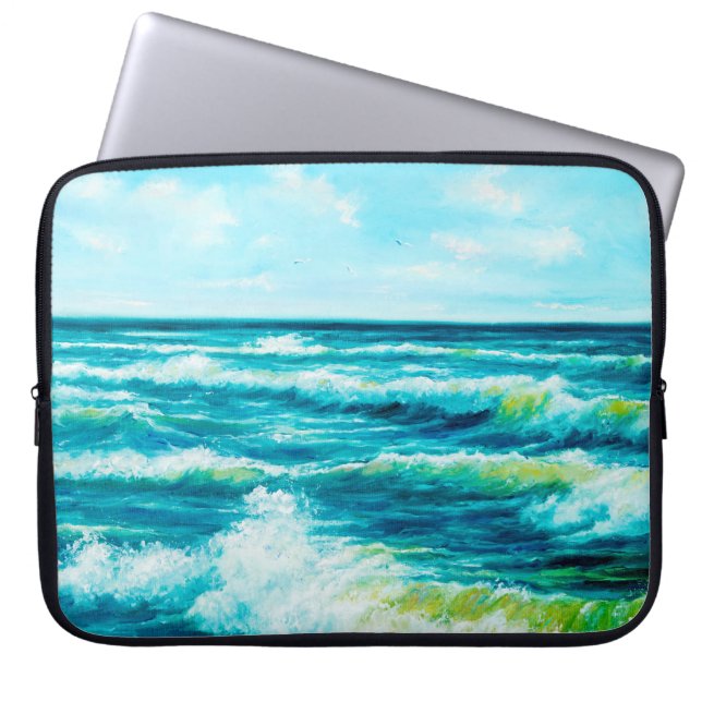 Ölgemälde, die Wellen im Ozean oder im Meer auf de Laptopschutzhülle (Vorderseite)